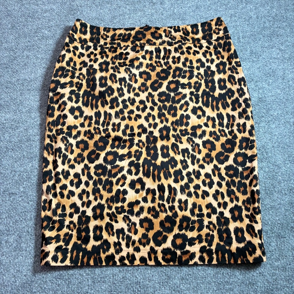 Charter Club Leopard Print Skirt Womens 10 Brown Pencil Cotton Stretch
